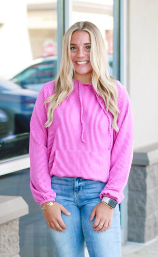 Totally in Love Ribbed Hoodie in Purple