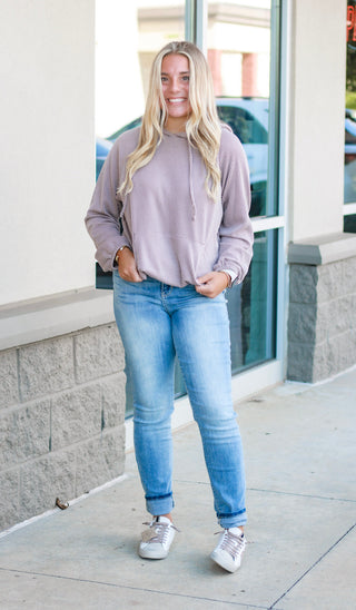 Totally in Love Ribbed Hoodie in Taupe