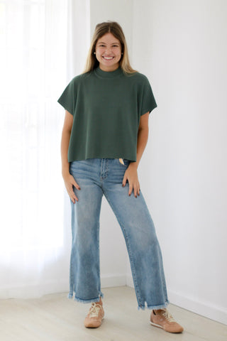 Come Sail Away Short Sleeve Sweater in Ash Jade