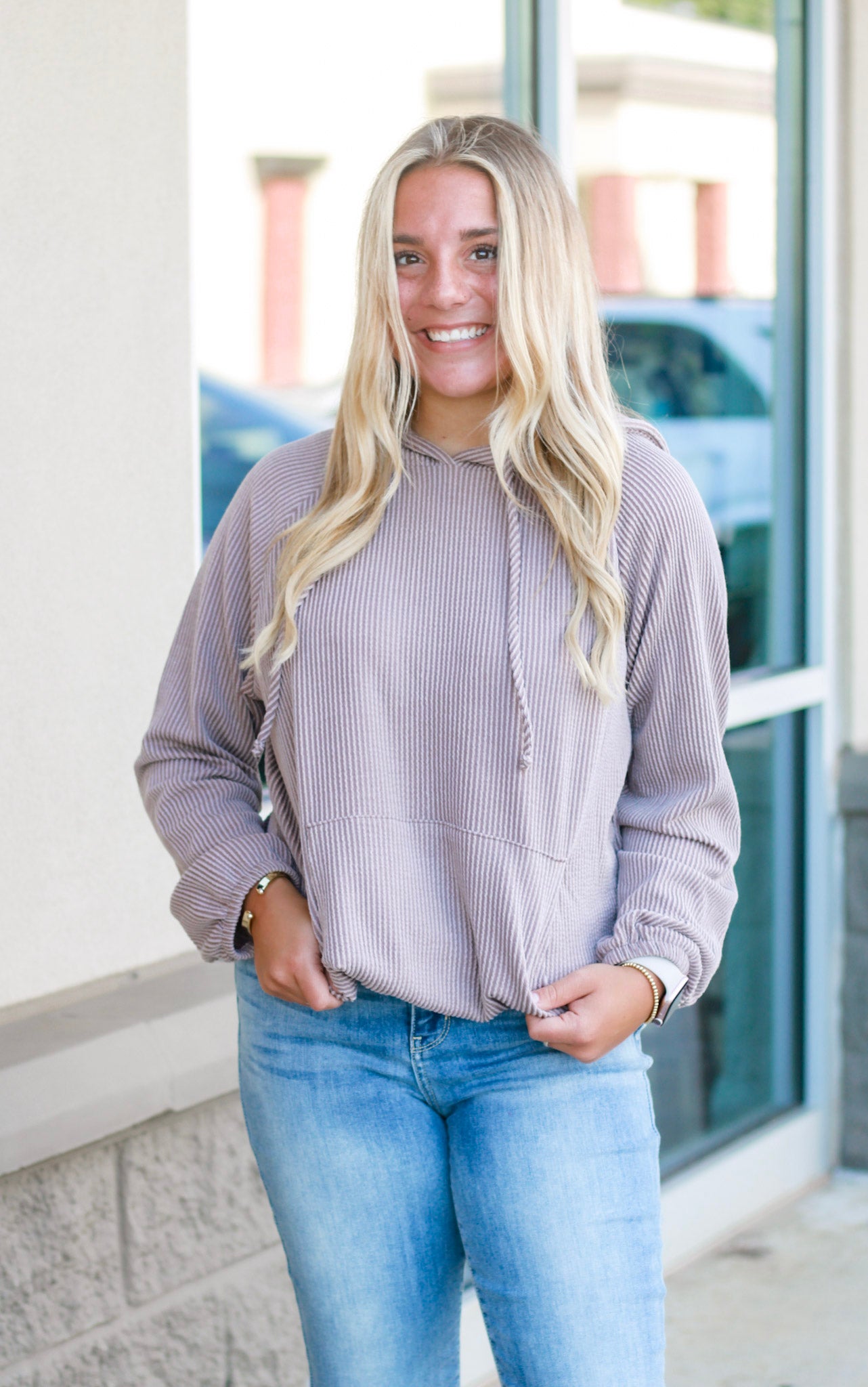 Totally in Love Ribbed Hoodie in Taupe