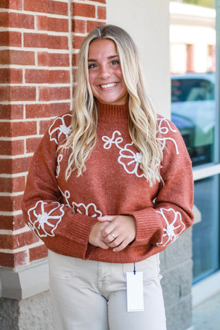 Don't Get Away Sweater with Floral Detail