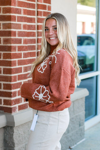 Don't Get Away Sweater with Floral Detail