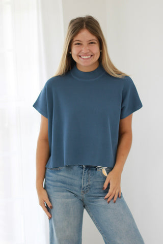 Come Sail Away Short Sleeve Sweater in Dusty Blue