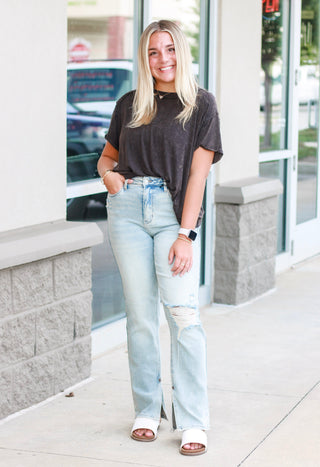 Are You Thinking About Me Mineral Wash Tee in Black