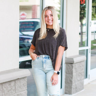 Are You Thinking About Me Mineral Wash Tee in Black