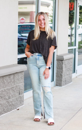 Are You Thinking About Me Mineral Wash Tee in Black