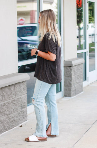 Are You Thinking About Me Mineral Wash Tee in Black