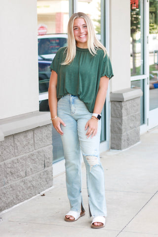 Are You Thinking About Me Mineral Wash Tee in Hunter Green