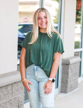 Are You Thinking About Me Mineral Wash Tee in Hunter Green