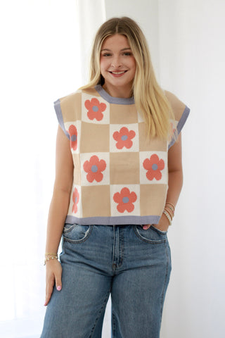 In The Wildflowers Checker Print Sleeveless Sweater