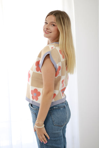 In The Wildflowers Checker Print Sleeveless Sweater