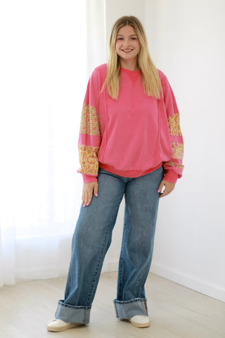 Hold My Hand Floral Pullover in Bubblegum Pink