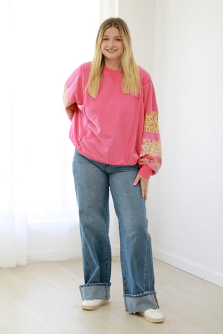 Hold My Hand Floral Pullover in Bubblegum Pink