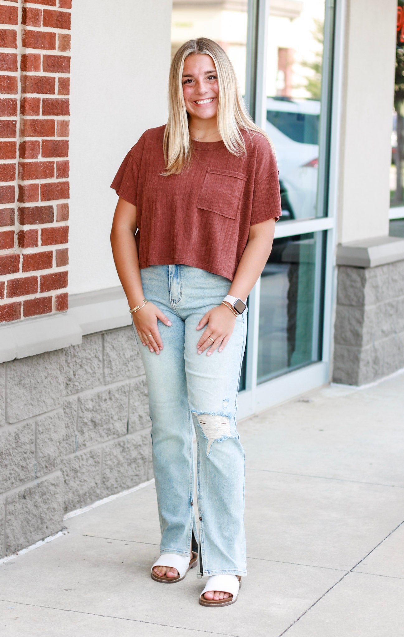 Love the Look Pocket Top in Red Brown
