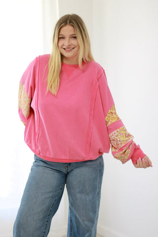 Hold My Hand Floral Pullover in Bubblegum Pink