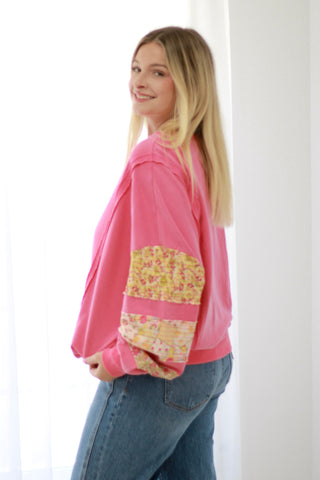 Hold My Hand Floral Pullover in Bubblegum Pink