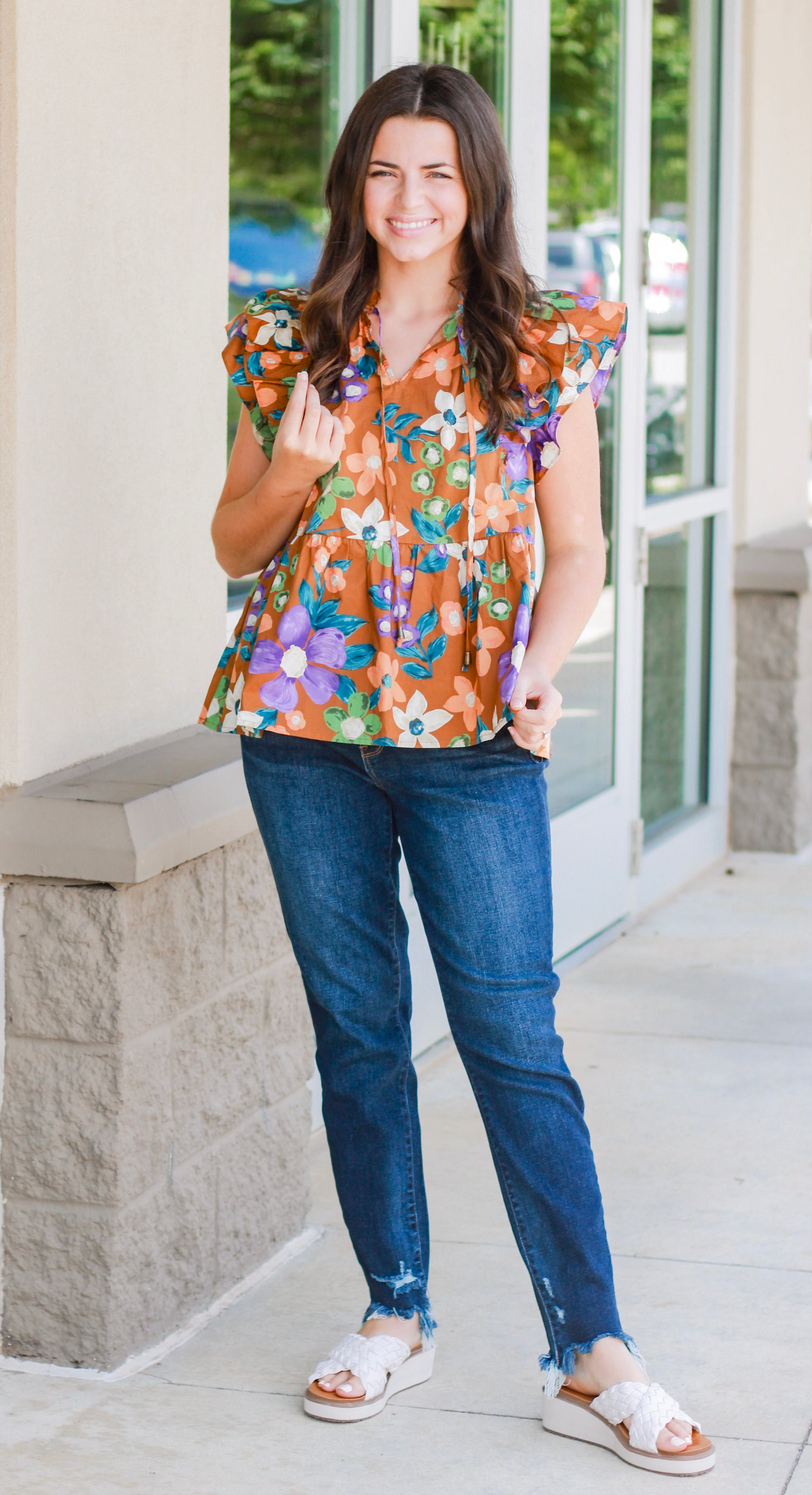 Our Favorite Fall Print Ruffle Sleeve Blouse