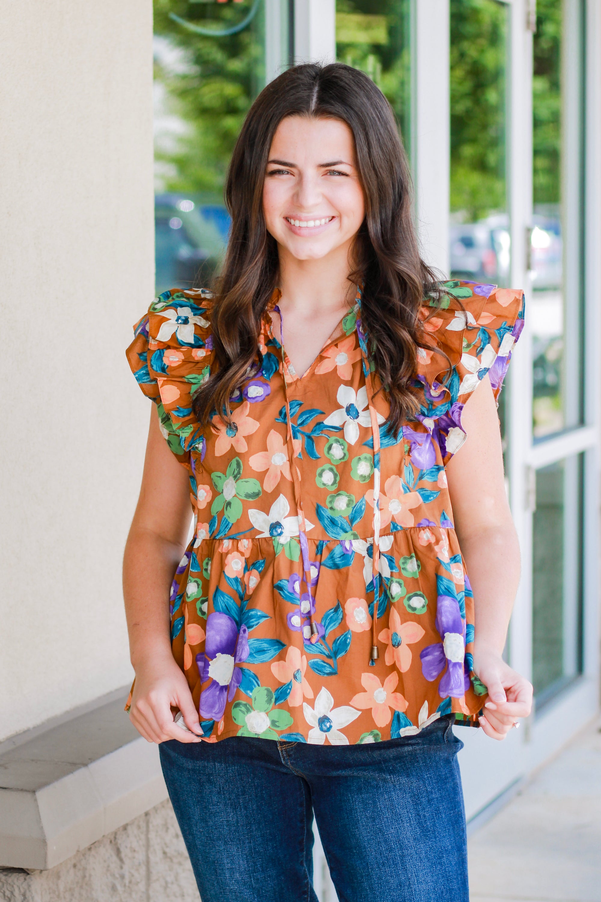 Our Favorite Fall Print Ruffle Sleeve Blouse