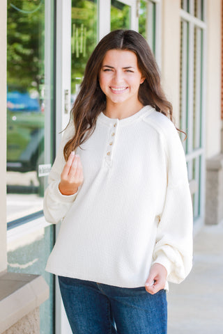 Fall Days Relaxed Henley Top in Cream