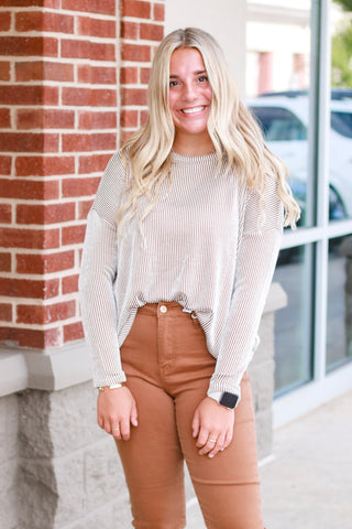 Night Moves Ribbed Top in Dark Camel