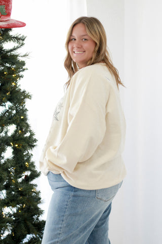 Vintage Santa Rhinestone Fleece in Cream