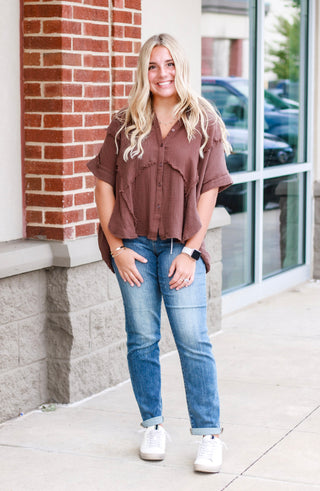 Totally Into It Blouse in Chocolate Brown