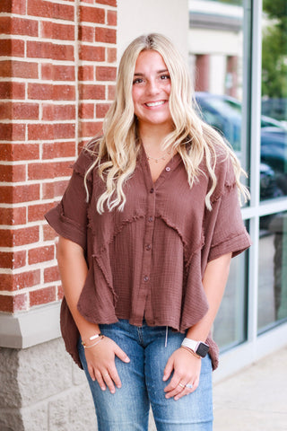 Totally Into It Blouse in Chocolate Brown