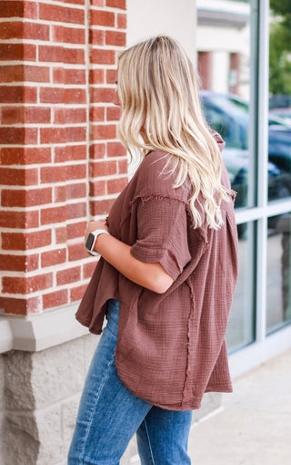 Totally Into It Blouse in Chocolate Brown