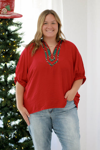 Jingle All the Way Plaid Blouse in Red