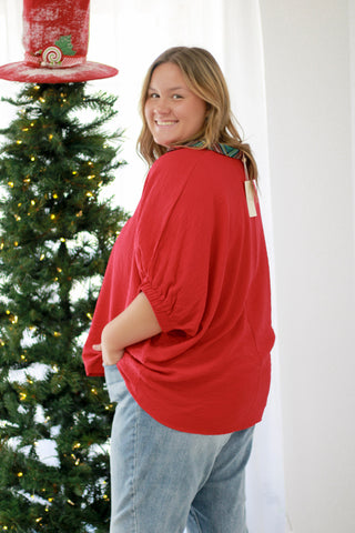 Jingle All the Way Plaid Blouse in Red