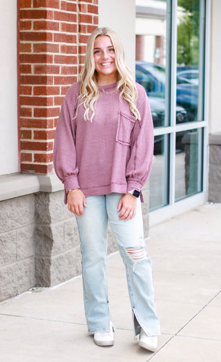Plum Cute Waffle Pocket Top