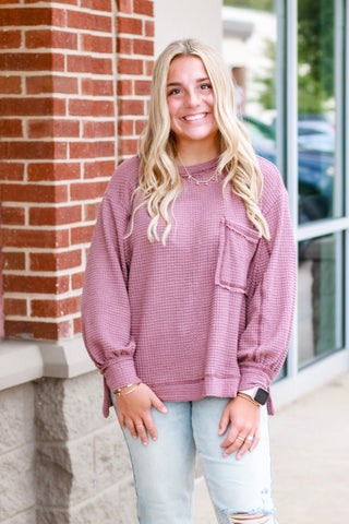 Plum Cute Waffle Pocket Top