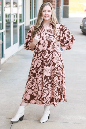 For the Love of it All Print Dress in Mocha Mix