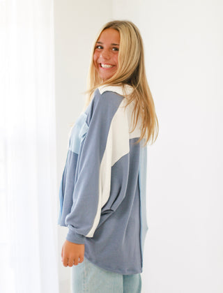 Never Leaving You Ribbed Colorblock Top by Bucketlist in Blue