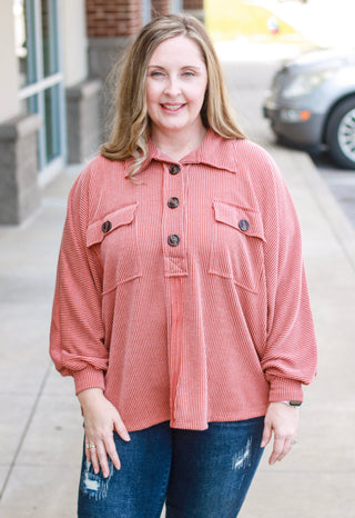 Hanging On to Forever Ribbed Pullover in Cinnamon