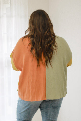 She's a Flirt Floral Waffle Patchwork Top in Sage