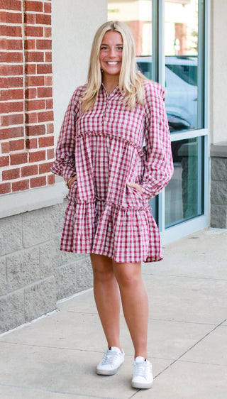 A Plaid Personality Dress in Merlot