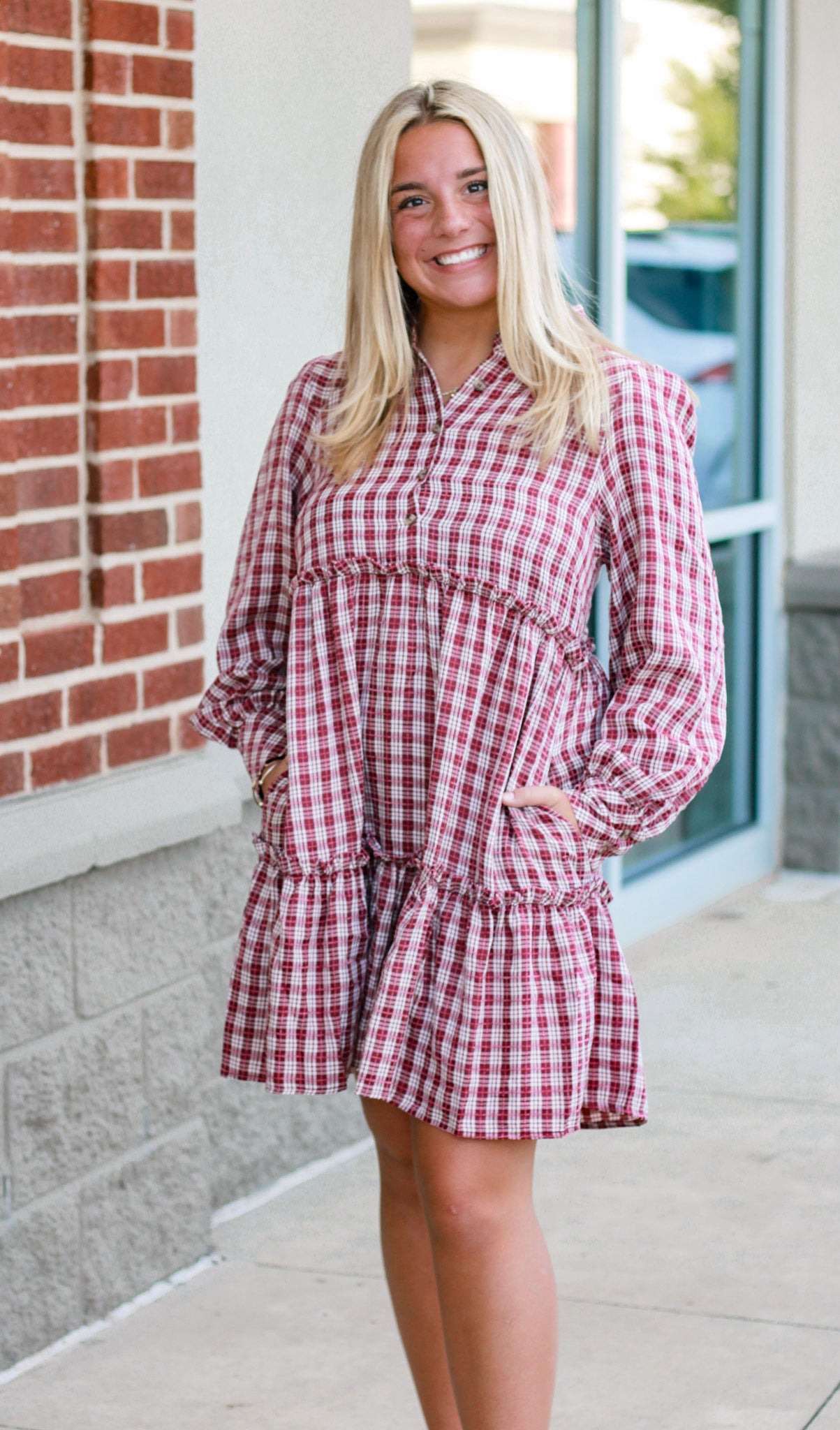 A Plaid Personality Dress in Merlot