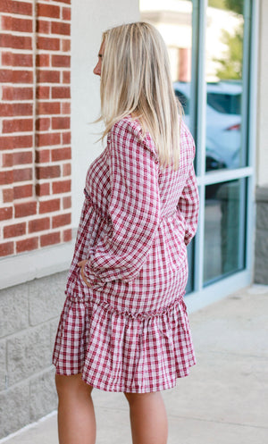 A Plaid Personality Dress in Merlot