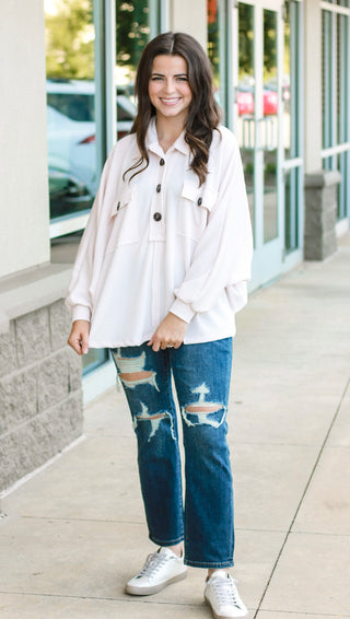 Hanging On to Forever Ribbed Pullover in Cream