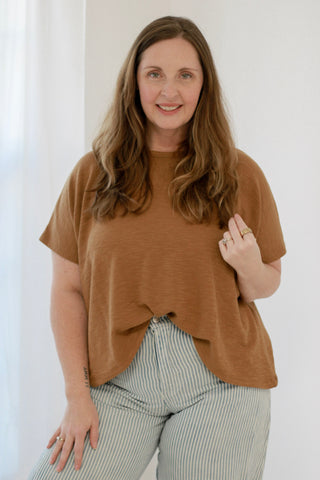 On The Road Again Tee in Deep Camel