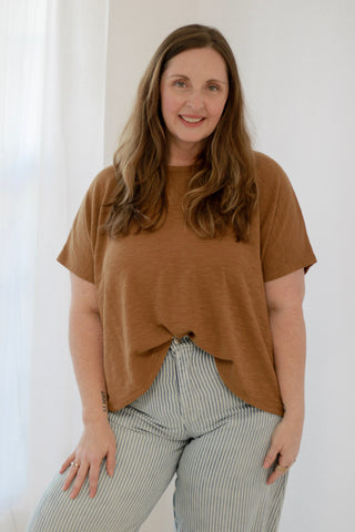 On The Road Again Tee in Deep Camel