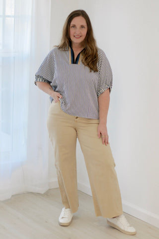 In the Know Stripe Blouse in Navy