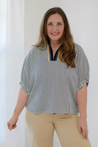 In the Know Stripe Blouse in Navy