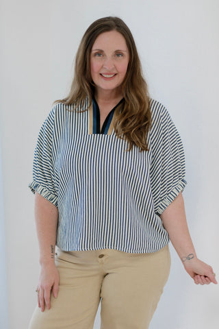 In the Know Stripe Blouse in Navy