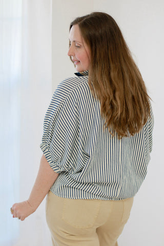 In the Know Stripe Blouse in Navy