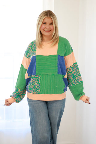 Stitched with Love Colorblock Top in Garden Green