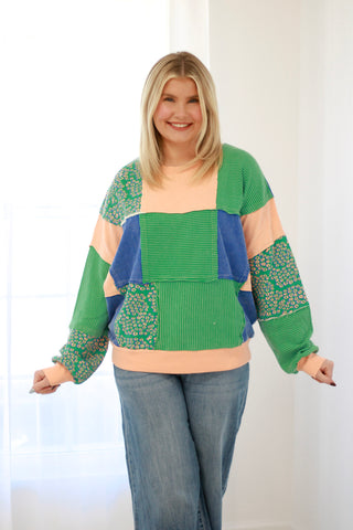 Stitched with Love Colorblock Top in Garden Green