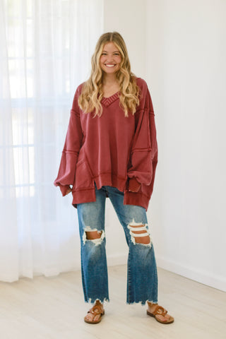 Falling for Love Mineral Wash Sweatshirt in Plum