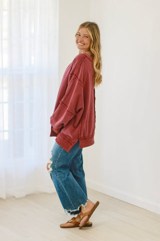 Falling for Love Mineral Wash Sweatshirt in Plum